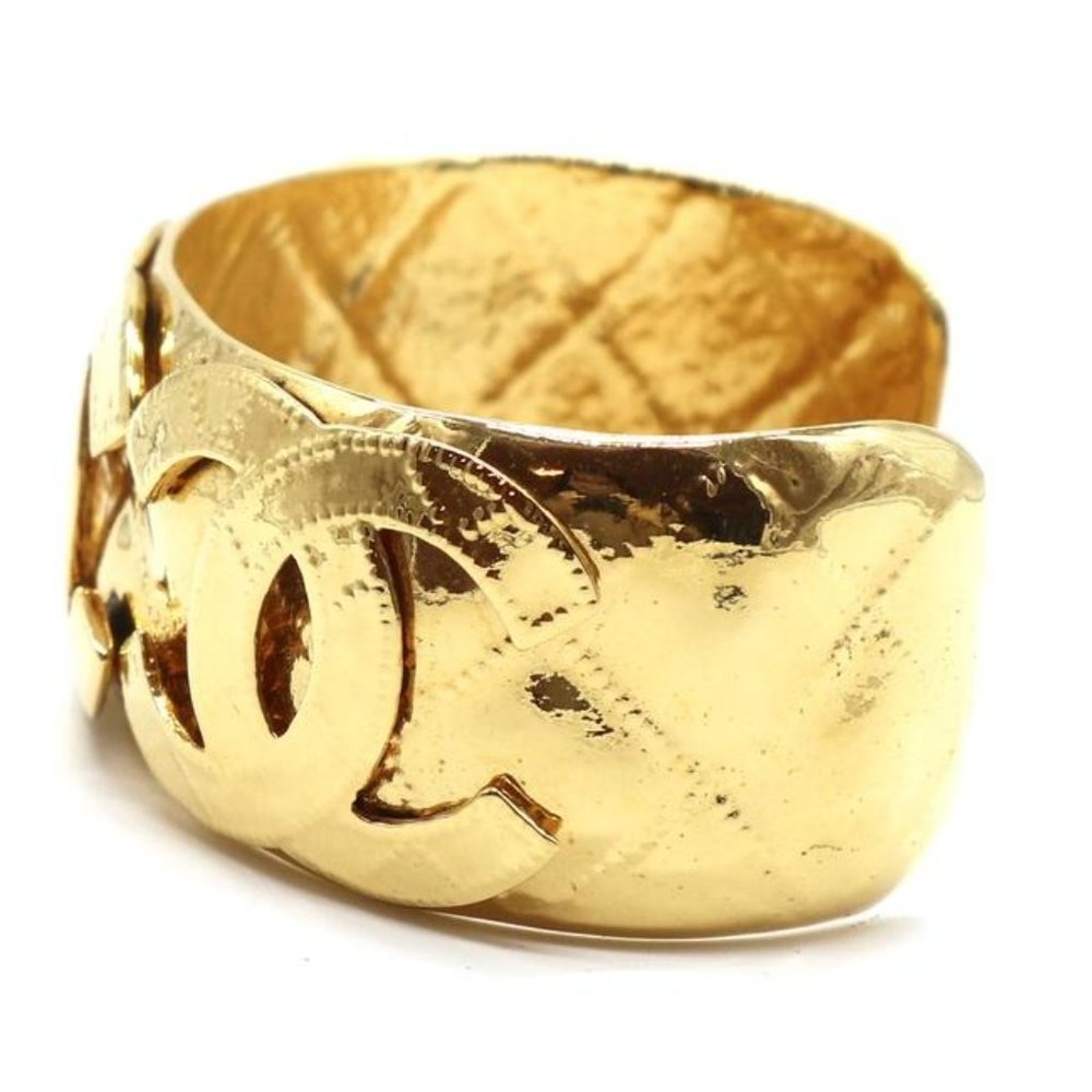 #45896 Gold Extremely Rare Cc Woven Cutout Cuff Bangle Bracelet - Picture 4 of 10